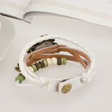 New Fashion Leather Watch Four Leaf Clover Pendant Quartz Watches Women Vintage Hand Knit Ladies Bracelet Watch