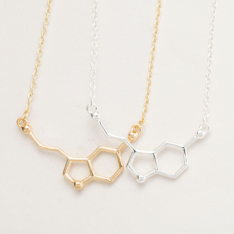 New Fashion Necklaces Copper Serotonin Molecule Pendant Necklace With Long Chain for Women Birthday Gifts