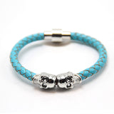 New Fashion Punk Genuine Skull Leather man Bracelet for Man Women in colors with twin skull design Men Bangles