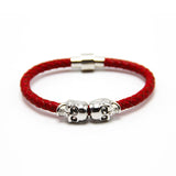 New Fashion Punk Genuine Skull Leather man Bracelet for Man Women in colors with twin skull design Men Bangles