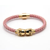 New Fashion Punk Genuine Skull Leather man Bracelet for Man Women in colors with twin skull design Men Bangles