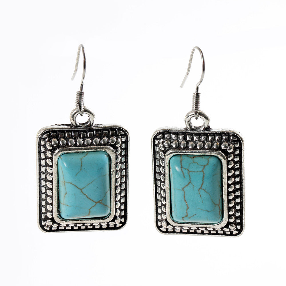 New Fashion Simple Geometric square blue gem Bohemia Retro big Turquoise earrings for women Drop Earring