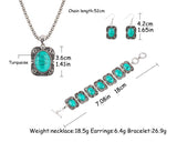 New Fashion Vintage Flower Turquoise jewelry sets Pendant necklace earrings bracelet jewelry set Anniversary Gift for women