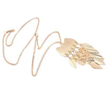 New Fashionable Stylish Gold Leaves Owl Charm Chain Long Women Pendant Necklace