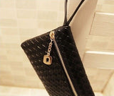 New Hot Fashion Women Leather Satchel Handbag Woven Clutch Zip Wallet Evening Bag