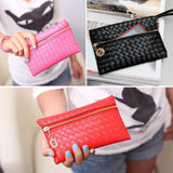 New Hot Fashion Women Leather Satchel Handbag Woven Clutch Zip Wallet Evening Bag