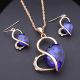 New Jewelry 18K Gold Rhinestone Austria Crystal Heart Water Drop Necklace + Dangle Earrings Jewelry Sets