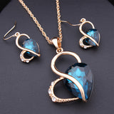 New Jewelry 18K Gold Rhinestone Austria Crystal Heart Water Drop Necklace + Dangle Earrings Jewelry Sets