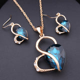 New Jewelry 18K Gold Rhinestone Austria Crystal Heart Water Drop Necklace + Dangle Earrings Jewelry Sets 