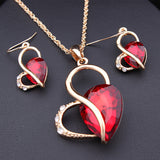 New Jewelry 18K Gold Rhinestone Austria Crystal Heart Water Drop Necklace + Dangle Earrings Jewelry Sets