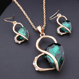 New Jewelry 18K Gold Rhinestone Austria Crystal Heart Water Drop Necklace + Dangle Earrings Jewelry Sets