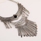 New Luxury Vintage Silver Multilayer Tassel Crystal Pendant Maxi Necklaces Women Big Gypsy Choker Statement Necklace