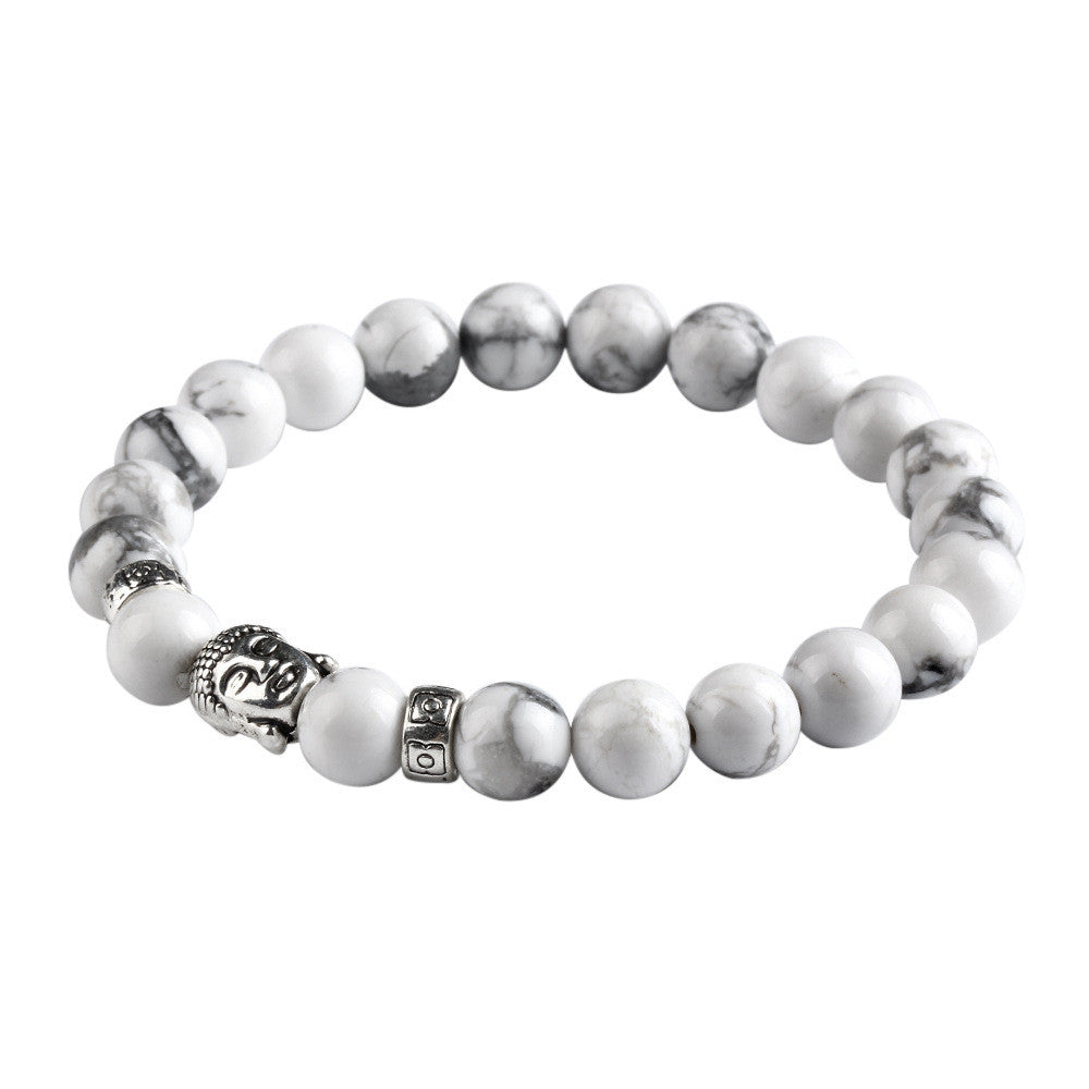 New Natural Stone bead Buddha Bracelets For Women and Men Silver Buddha White bracelet pulseras mujer Fine Jewelry