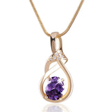 New Purple Crystal Wedding Jewelry for Women 18K Gold Plated Luxury Brand Statement Zirconia Pendant Necklace