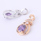 New Purple Crystal Wedding Jewelry for Women 18K Gold Plated Luxury Brand Statement Zirconia Pendant Necklace
