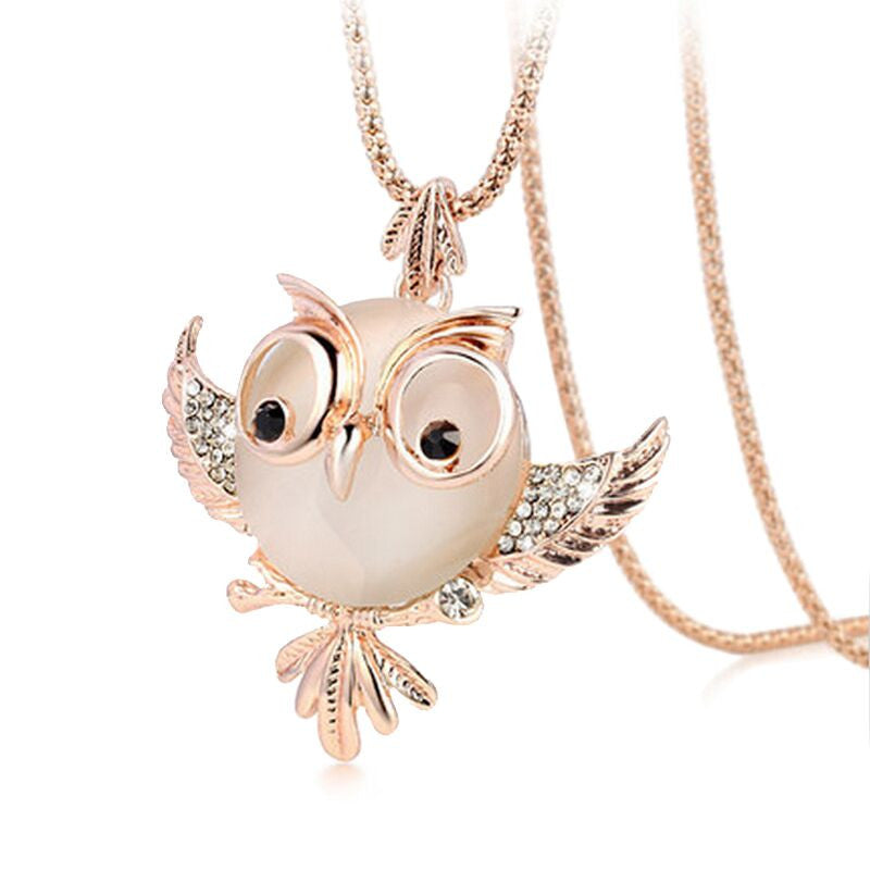 New Trendy Chubby Owl Necklace Fashion Rhinestone Crystal Jewelry Statement Women Necklace Chain Long Necklaces & Pendants