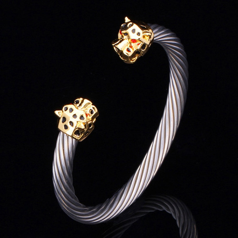 New Unique Cool Leopard Head Cuff Bracelet For Men/ Women Free Shipping 18K Gold Plated Stainless Steel Bracelets Bangles