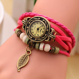 New Vintage Quartz watch Watchs Women Wrap Tree leaf Pendant Synthetic Leather Bracelet Wrist Watch