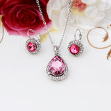 Fashion 18k Silver Plated Austrian Crystal Water Drop Leaves Earrings Necklace Jewelry sets Classic Wedding Dress For Women