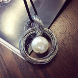 New circles simulated pearl ball pendant long necklace women black chain fashion jewelry