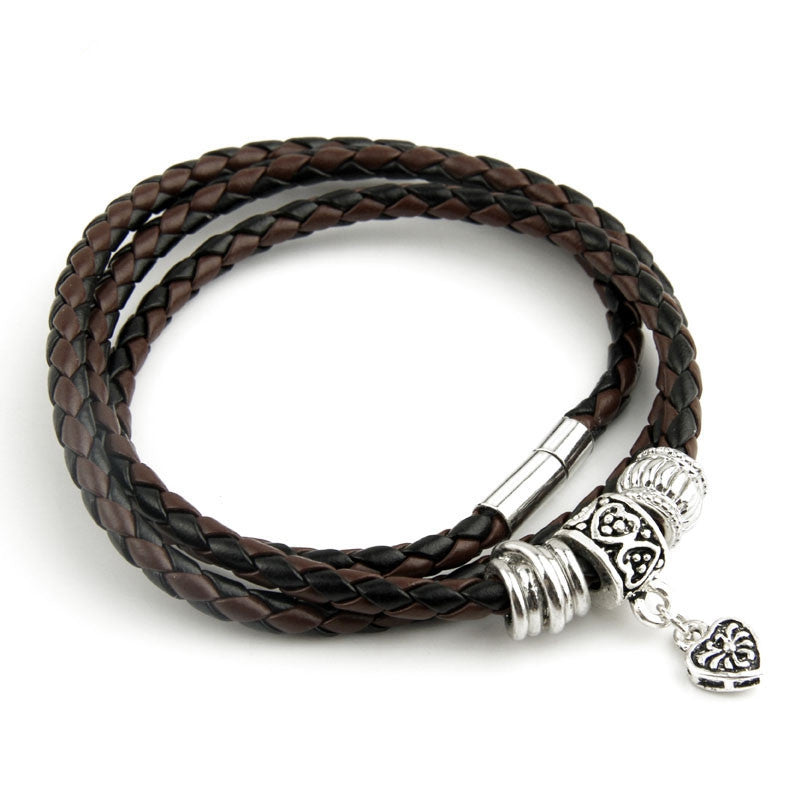 Newest Arrival Silver Charm Black Leather Wrap Bracelet for Women Five Colors Magnet Clasp Christmas Gift Jewelry