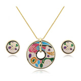 Newest Black Feather Design Green Pink Blue Geometry Enamel Jewelry Set
