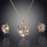 Newly Women 14k Gold Filled Austrian Crystal Animal Pendant Four colors Necklace Earrings Party New Jewelry sets