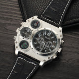 Oulm Mens Designer Watches Luxury Watch Male Quartz-watch 3 Small Dials Leather Strap Wristwatch relogio masculino