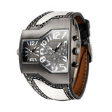 Fashion Quality&Cheap Oulm Luxury men's military Wrist watch with Dual quartz Movement/Leather strap