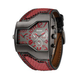 Fashion Quality&Cheap Oulm Luxury men's military Wrist watch with Dual quartz Movement/Leather strap