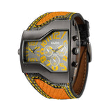 Fashion Quality&Cheap Oulm Luxury men's military Wrist watch with Dual quartz Movement/Leather strap