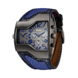 Fashion Quality&Cheap Oulm Luxury men's military Wrist watch with Dual quartz Movement/Leather strap