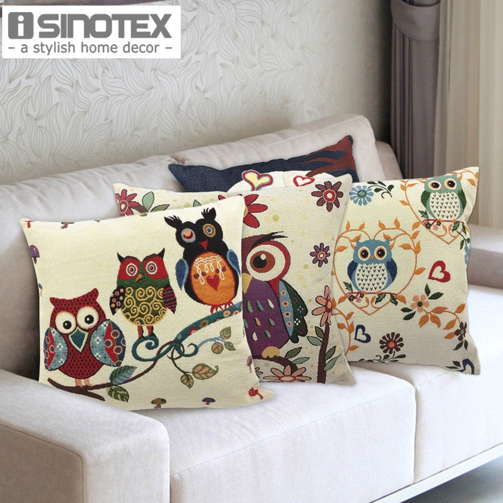 Owl Printed Cushion Cover Home Decor 43x43cm/17x17'' Linen&Polyester Decorative 1Pcs/lot