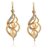 Pendientes Double Simulated Pearl Earrings For Women Crystal Gold Drop Earrings Imitated Diamond-Jewelry Brincos 
