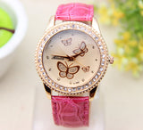 Fashion PU leather Watch Butterfly Women Rhinestone Watch Women Dress Watch 