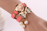 Hot New Style Fashion Women Dress Watches Leather Steel Rhinestone Quartz Reloj Mujer Butterfly Pearl Luxury Girl's bracelet watch