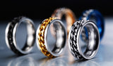 New Plated Gold/Black Man's Cool Spin Chain Ring For Man Stainless Steel Cool Man Woman Fashion Jewelry 