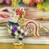 Pretty Chic Opals Cock Rooster Chicken Keychains Crystal Bag Pendant Key ring Key chains Christmas Gift Jewelry Llaveros 