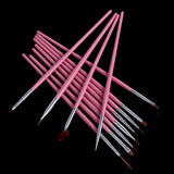 Professional 12Pcs UV Gel Pen Brush Nail Art Acrylic Brush Pen Dotting Draw Paint Tool Set Pink Nail Art Brush