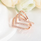 Fashion Ring Rose Golden Plated Micro CZ Diamond Fashion Three V Shape Ring for Women 