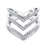 Fashion Ring Rose Golden Plated Micro CZ Diamond Fashion Three V Shape Ring for Women