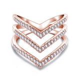 Fashion Ring Rose Golden Plated Micro CZ Diamond Fashion Three V Shape Ring for Women 