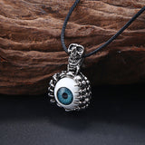 Punk Men's Skeleton Skull Eyes silver tone Titanium Stainless Steel leather chain Pendant Necklace 