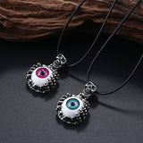 Punk Men's Skeleton Skull Eyes silver tone Titanium Stainless Steel leather chain Pendant Necklace 