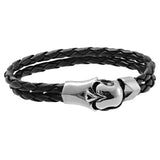 Punk Rock Men's Bracelet Stainless Steel skeleton Skull Biker Bracelet Bangle Black Leather Bracelet Braided Rope Double Layers