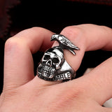 Punk Style Expendable Ring For Men 316L Stainless Steel Bird On Skull Ring Jewelry