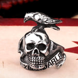 Punk Style Expendable Ring For Men 316L Stainless Steel Bird On Skull Ring Jewelry