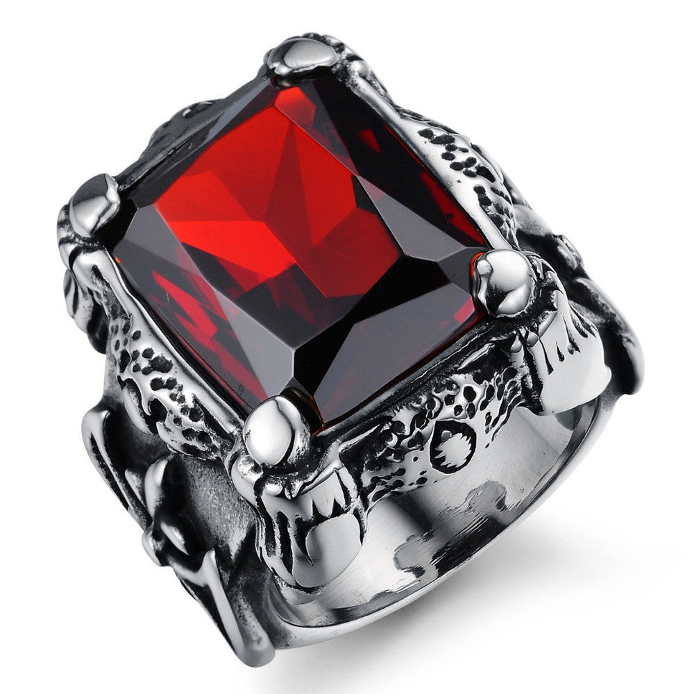 Punk Real stainless steel Ruby Ring Men's 13KT big red stones Finger Rings for man High Quality