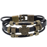Punk Style Men's Bracelet Pulseras Wrap Braided Vintage PU Leather Clover Charm Bracelets & Bangles Wristband Men Jewelry