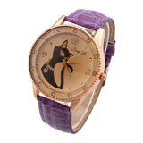 Fashion Ladies Quartz Watch Women Rhinestone Watches Alloy Analog PU Band Kitty Crystal Hour Wristwatches